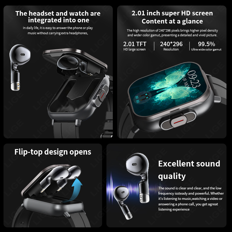 LIGE New 2 In 1 TWS Smart Watc - огляд і ціна Tws Earbuds Bluetooth 5.3