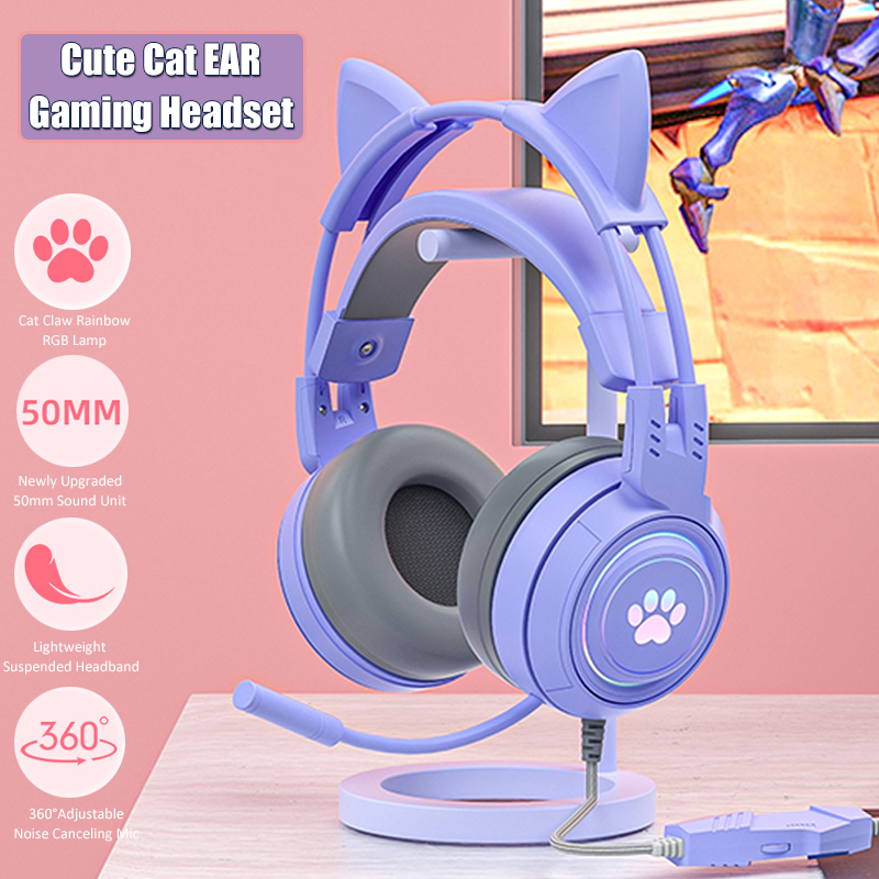 Cute Cat Ear Gaming Headphones - огляд і ціна Gaming Headset With Mic Rgb