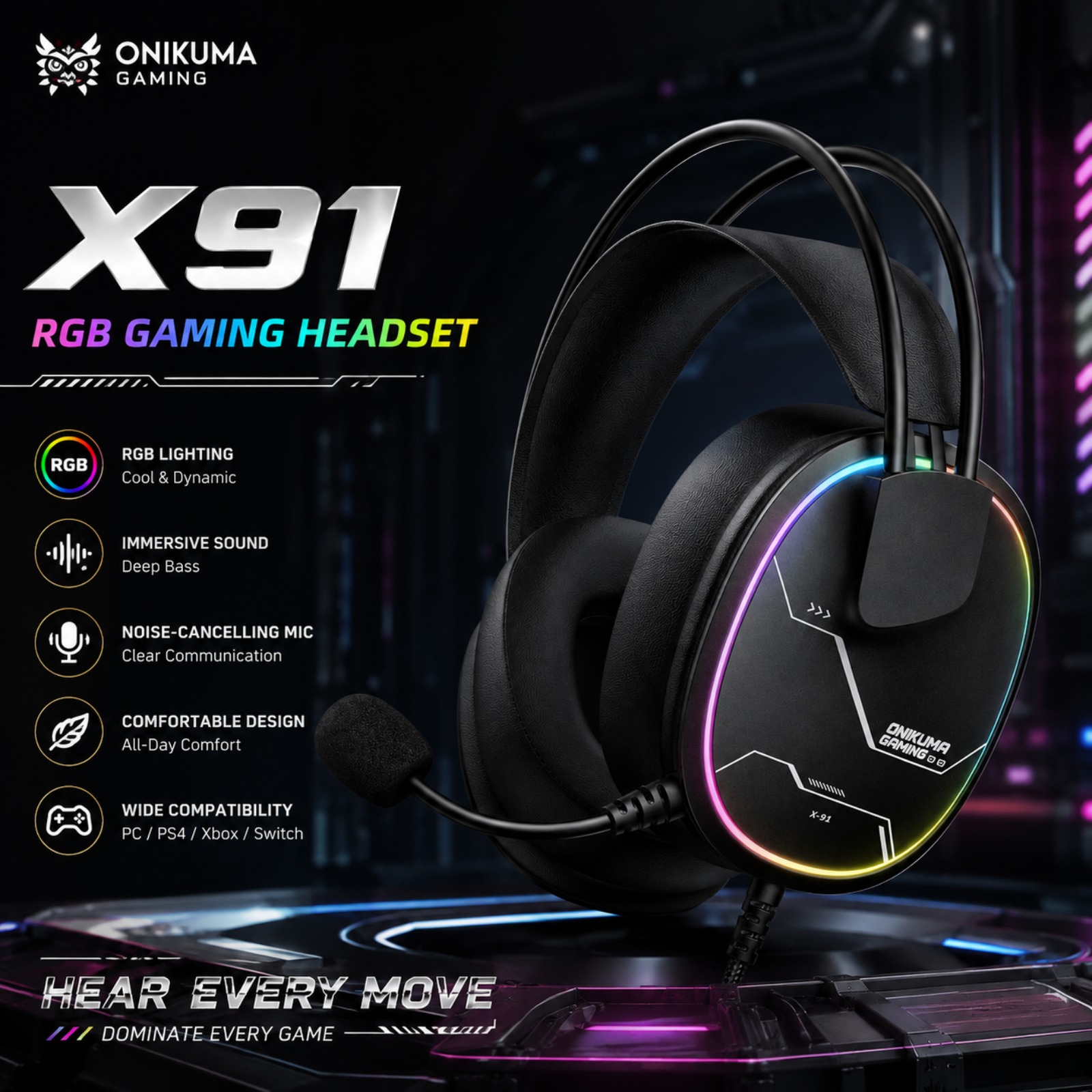 ONIKUMA X91 Wired Gaming Heads - огляд і ціна Gaming Headset With Mic Rgb